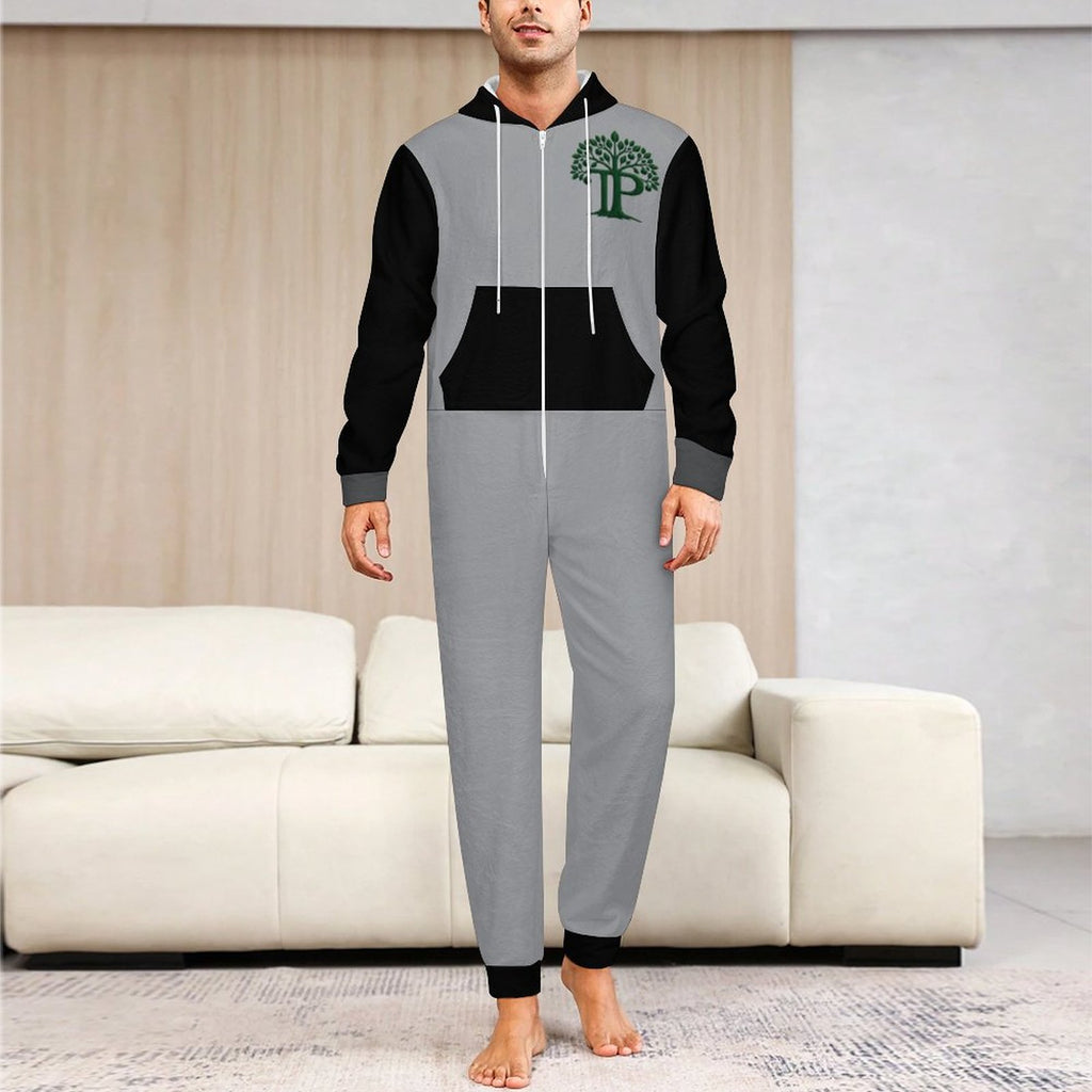 Trending Positive Men's Colorblock Flannel Zip-Up Lounge Jumpsuit