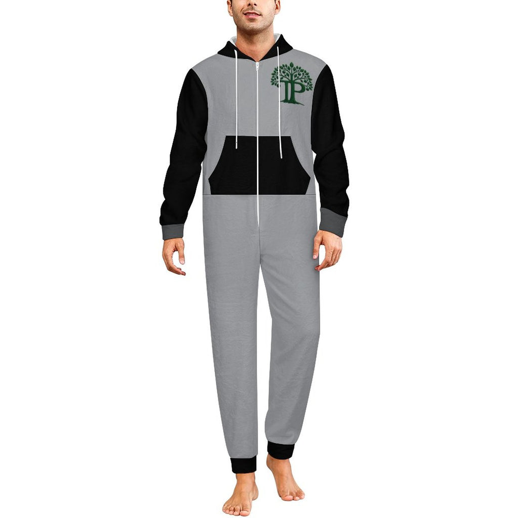 Trending Positive Men's Colorblock Flannel Zip-Up Lounge Jumpsuit