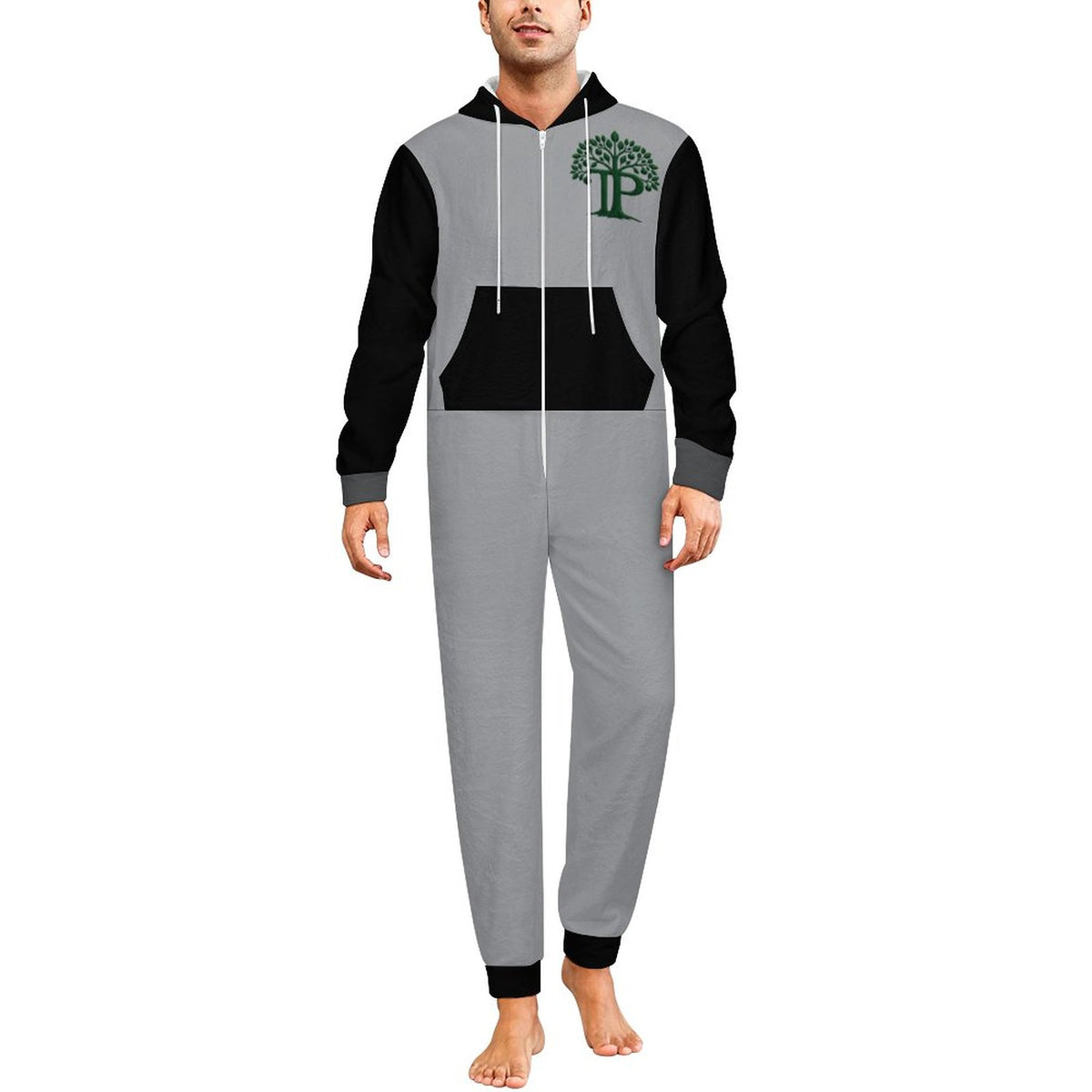 Trending Positive Men's Colorblock Flannel Zip-Up Lounge Jumpsuit
